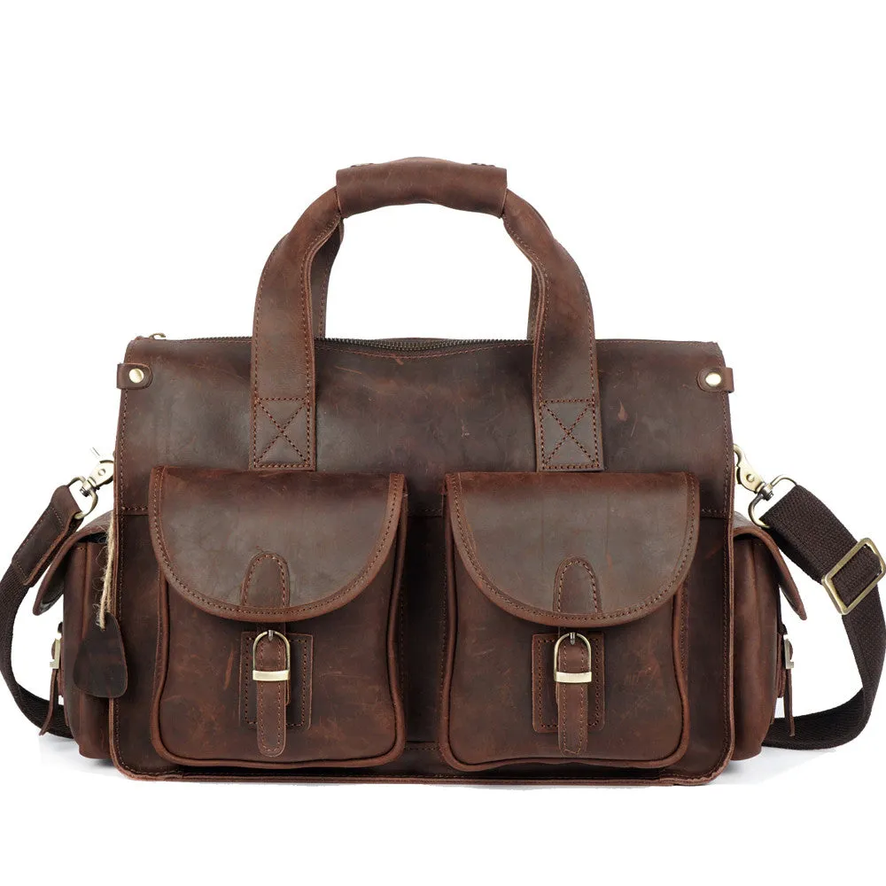 ROCKCOW Crazy Horse Leather Men Messenger Bags Vintage Briefcases Leather Laptop Bag