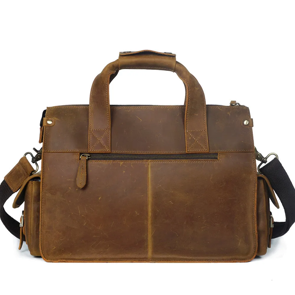 ROCKCOW Crazy Horse Leather Men Messenger Bags Vintage Briefcases Leather Laptop Bag
