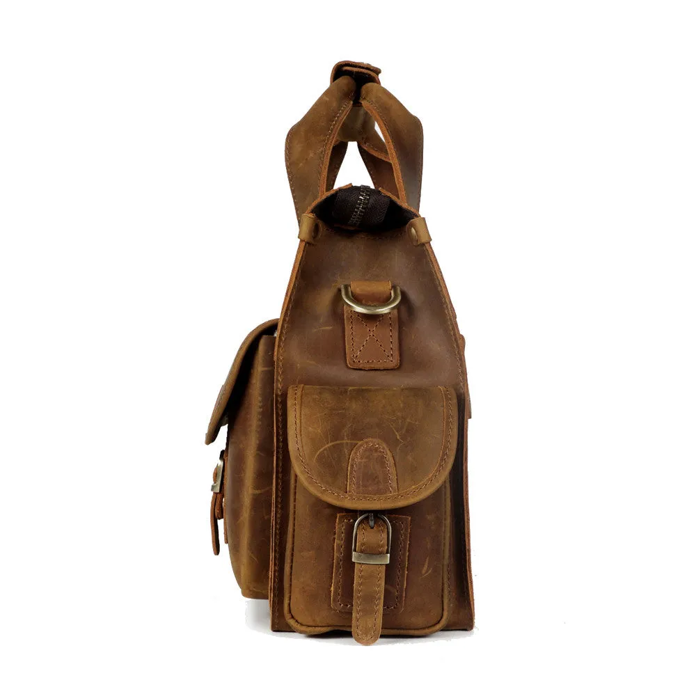 ROCKCOW Crazy Horse Leather Men Messenger Bags Vintage Briefcases Leather Laptop Bag