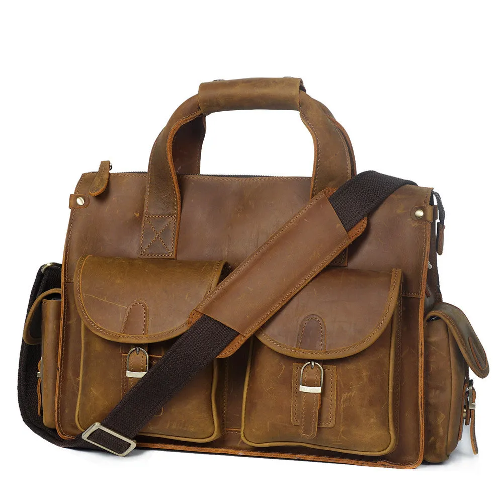 ROCKCOW Crazy Horse Leather Men Messenger Bags Vintage Briefcases Leather Laptop Bag