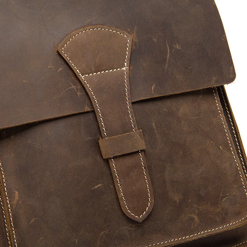 ROCKCOW Handmade Crazy Horse Men ‘s Leather Shoulder Bag, Vertical Messenger Bag 1093