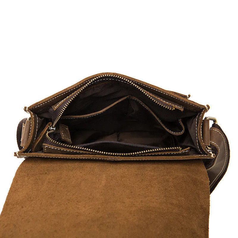 ROCKCOW Handmade Crazy Horse Men ‘s Leather Shoulder Bag, Vertical Messenger Bag 1093