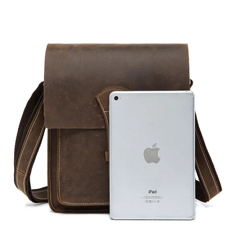 ROCKCOW Handmade Crazy Horse Men ‘s Leather Shoulder Bag, Vertical Messenger Bag 1093