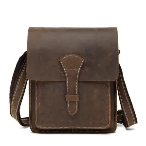 ROCKCOW Handmade Crazy Horse Men ‘s Leather Shoulder Bag, Vertical Messenger Bag 1093