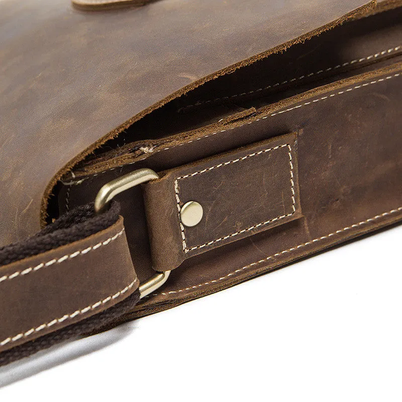 ROCKCOW Handmade Crazy Horse Men ‘s Leather Shoulder Bag, Vertical Messenger Bag 1093