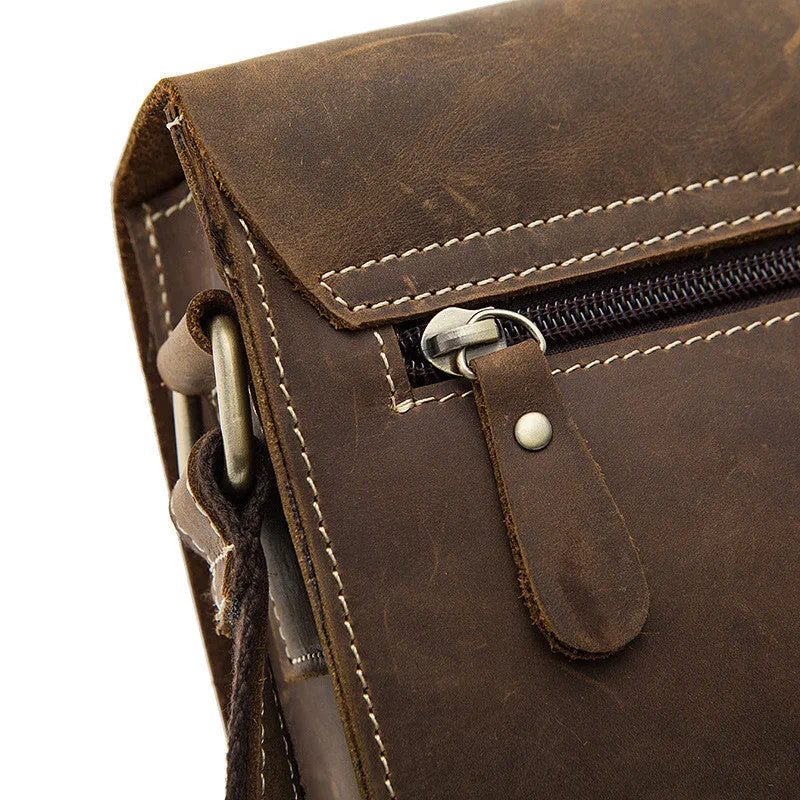 ROCKCOW Handmade Crazy Horse Men ‘s Leather Shoulder Bag, Vertical Messenger Bag 1093