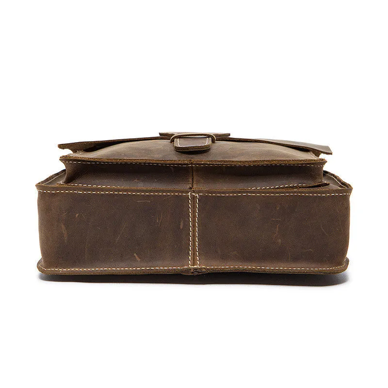 ROCKCOW Handmade Crazy Horse Men ‘s Leather Shoulder Bag, Vertical Messenger Bag 1093