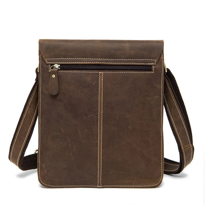 ROCKCOW Handmade Crazy Horse Men ‘s Leather Shoulder Bag, Vertical Messenger Bag 1093