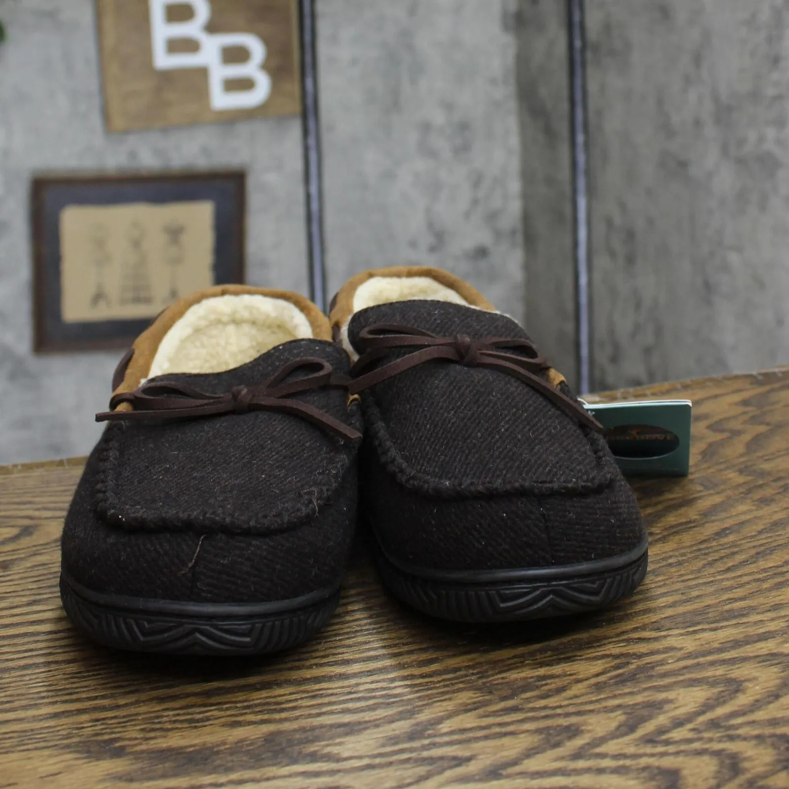 Rockdove Mens Samuel Sherpa Lined Moccasin Slipper Coffee Brown 10