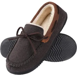 Rockdove Mens Samuel Sherpa Lined Moccasin Slipper Coffee Brown 10