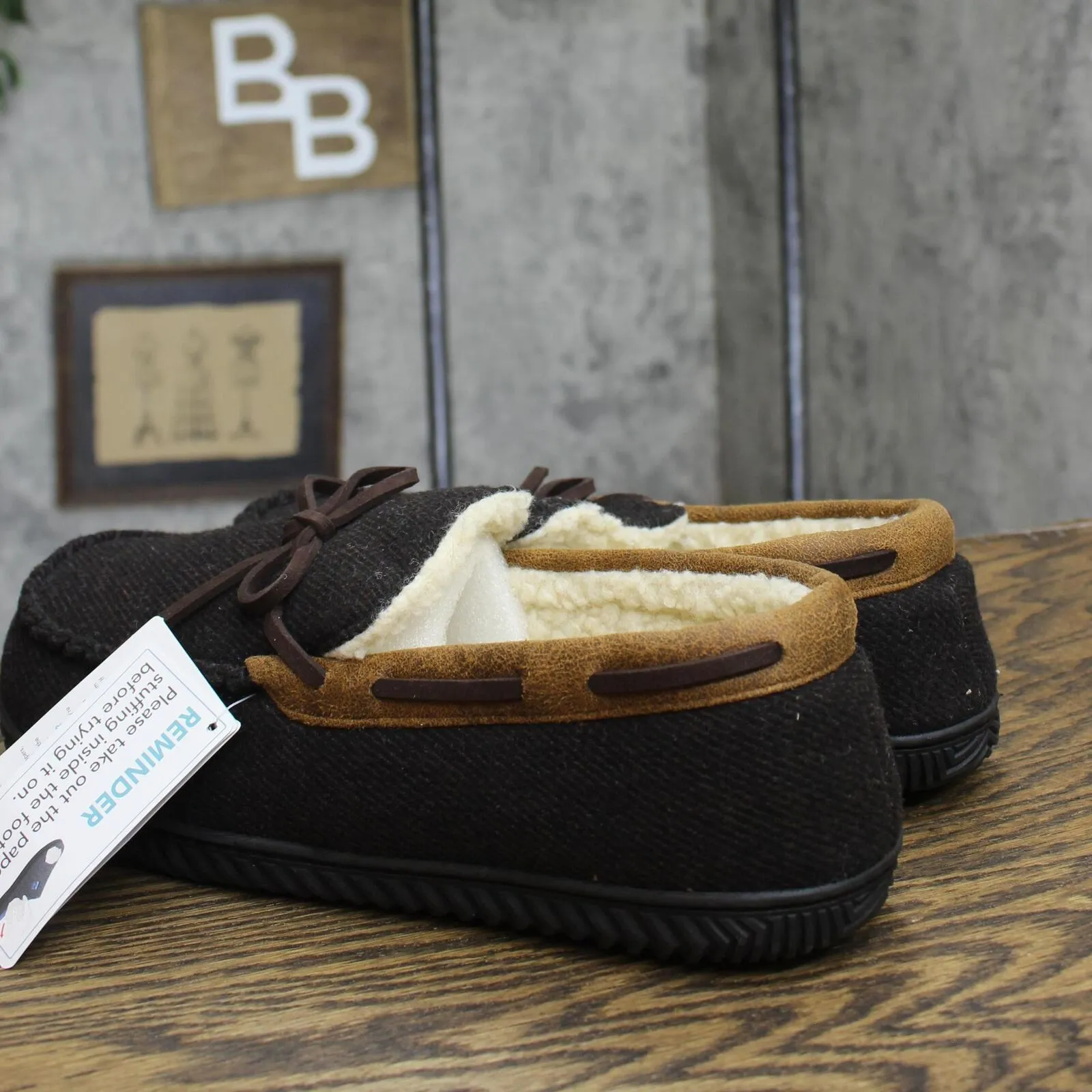 Rockdove Mens Samuel Sherpa Lined Moccasin Slipper Coffee Brown 10