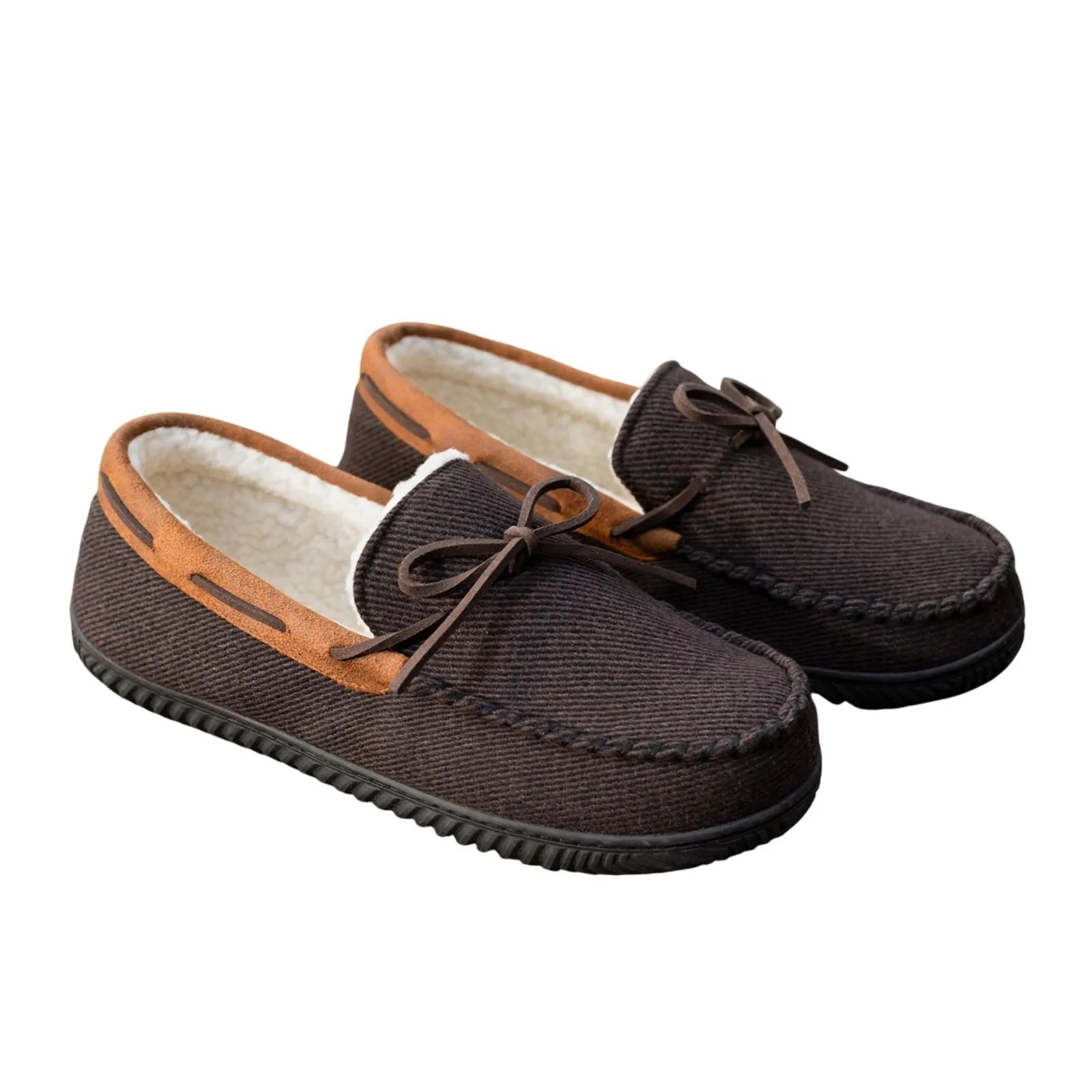 Rockdove Mens Samuel Sherpa Lined Moccasin Slipper Coffee Brown 10