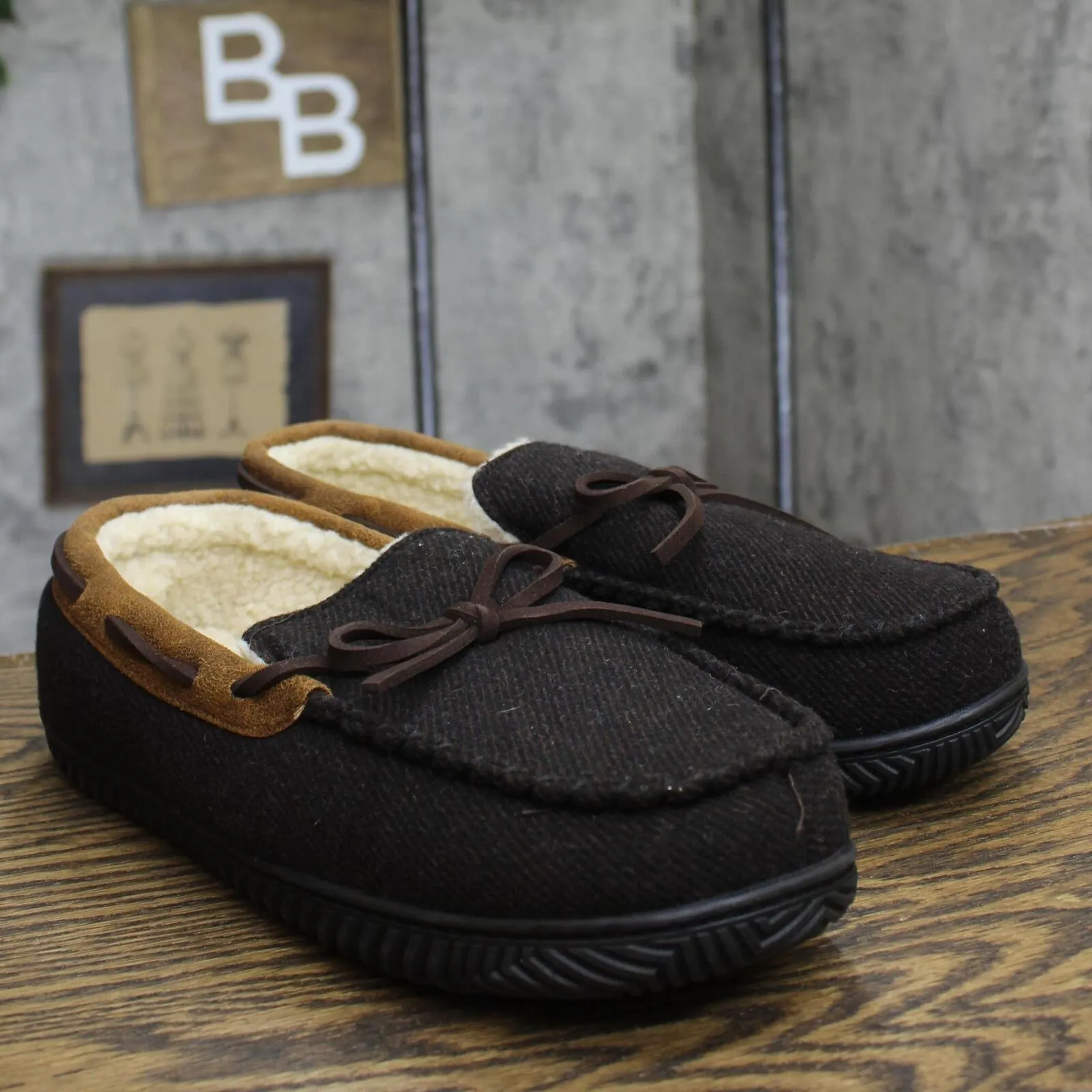 Rockdove Mens Samuel Sherpa Lined Moccasin Slipper Coffee Brown 10