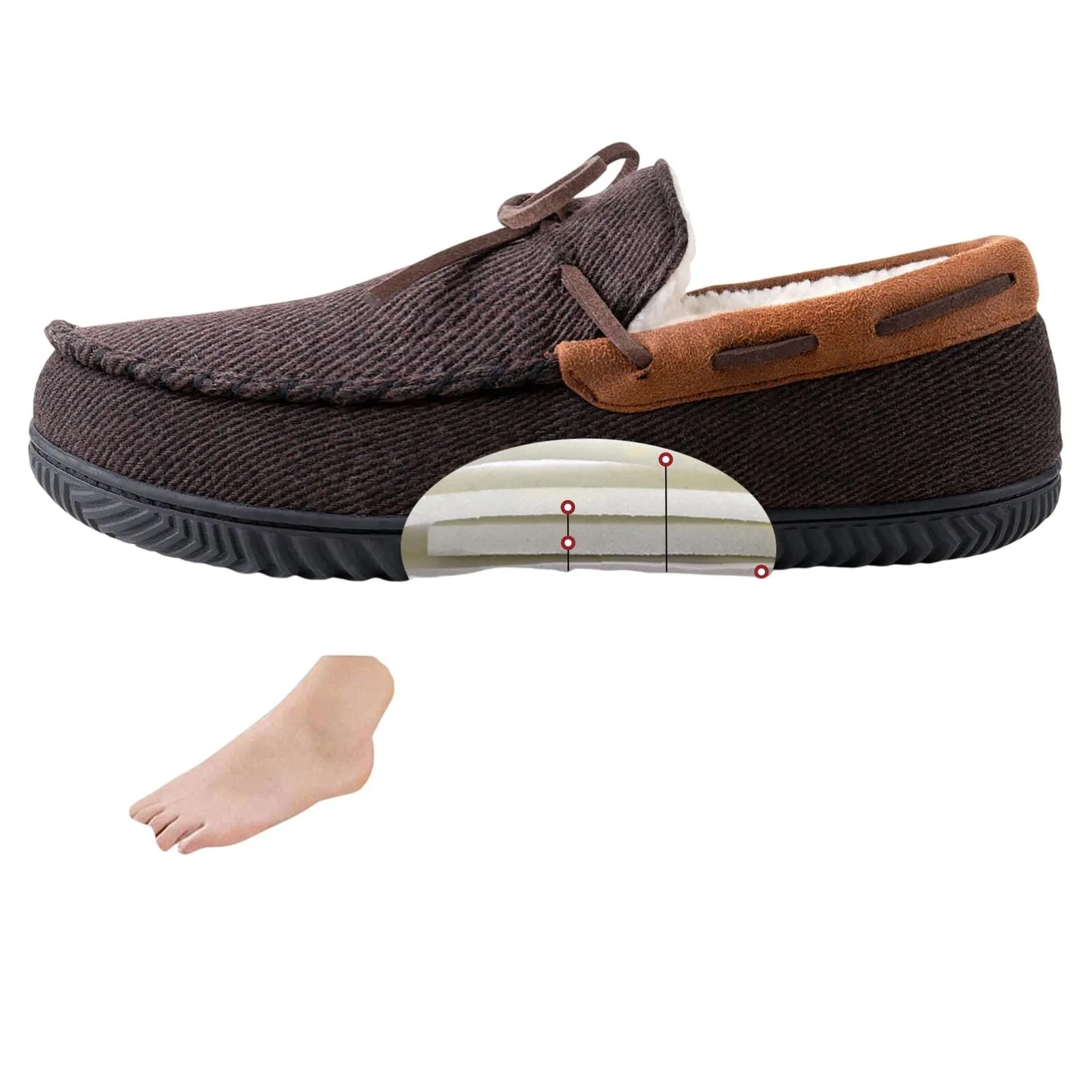 Rockdove Mens Samuel Sherpa Lined Moccasin Slipper Coffee Brown 10