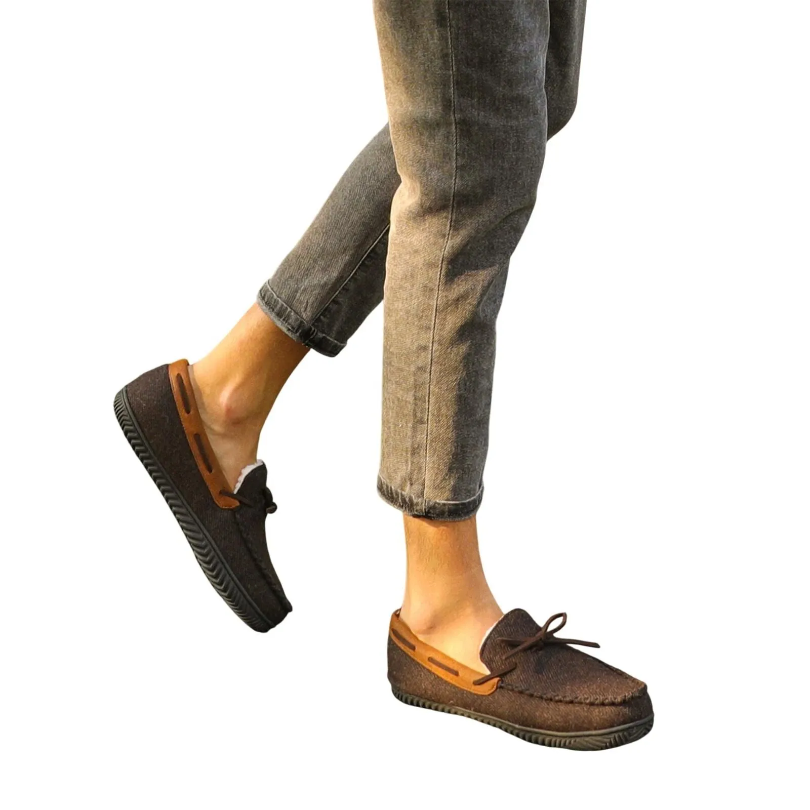 Rockdove Mens Samuel Sherpa Lined Moccasin Slipper Coffee Brown 10