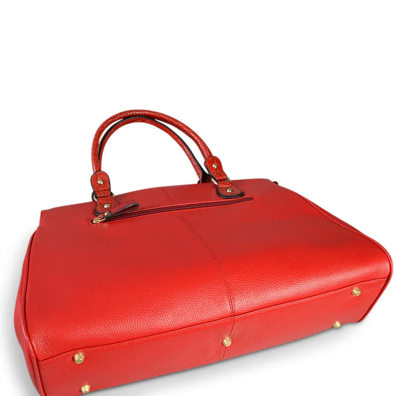 ROTHBURY -  Womens Premium Leather Red Weekender Overnight Bag & Work Tote Bag