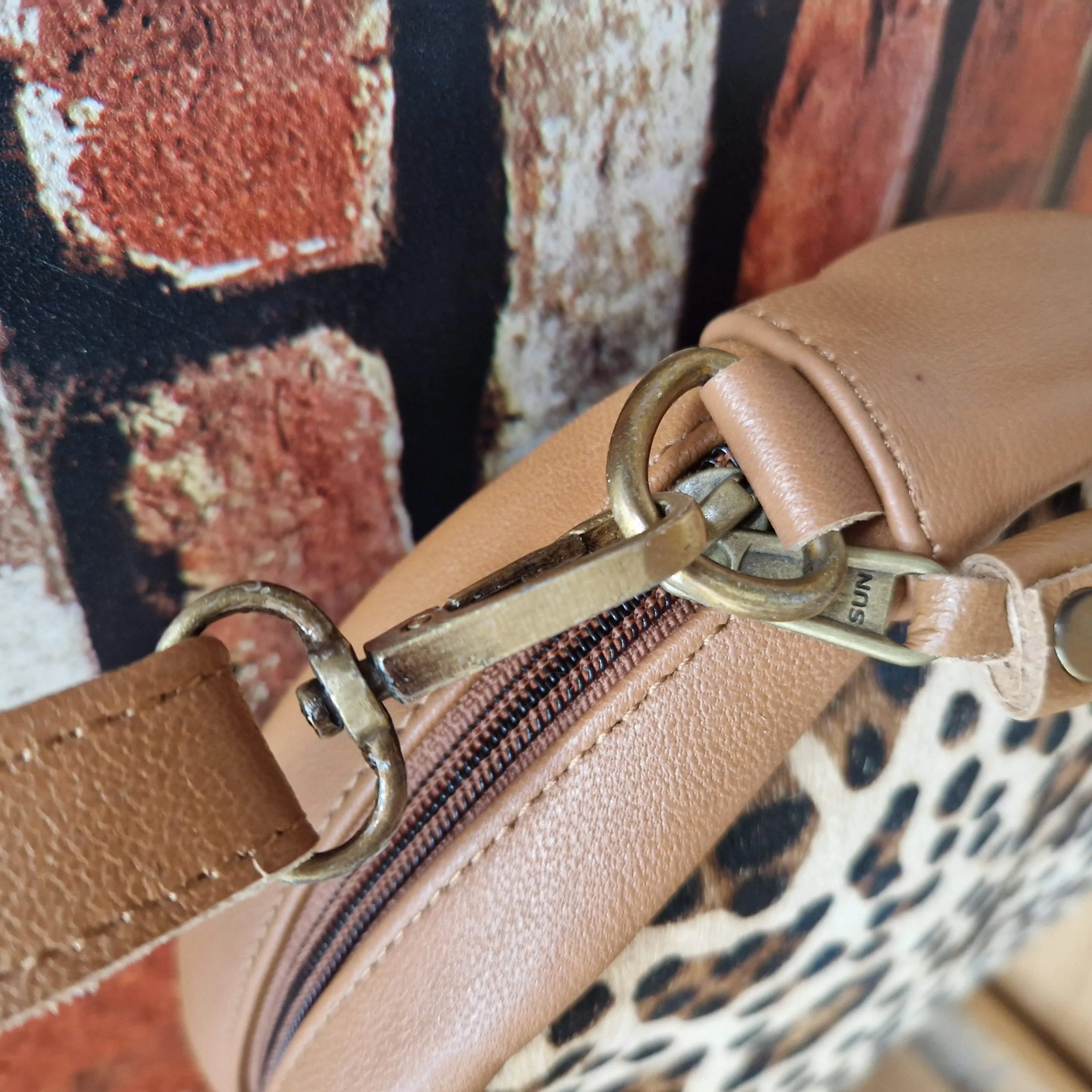 Round Recycled Leather Crossbody Handbag