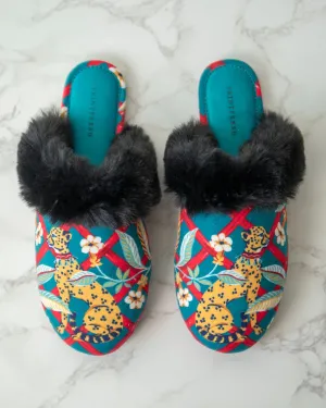 Royal Cheetah - Velvet Faux-Fur Slippers - Ruby Jade