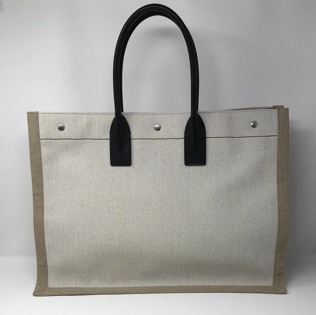 Saint Lauren Rive Gauche Linen & Leather Tote