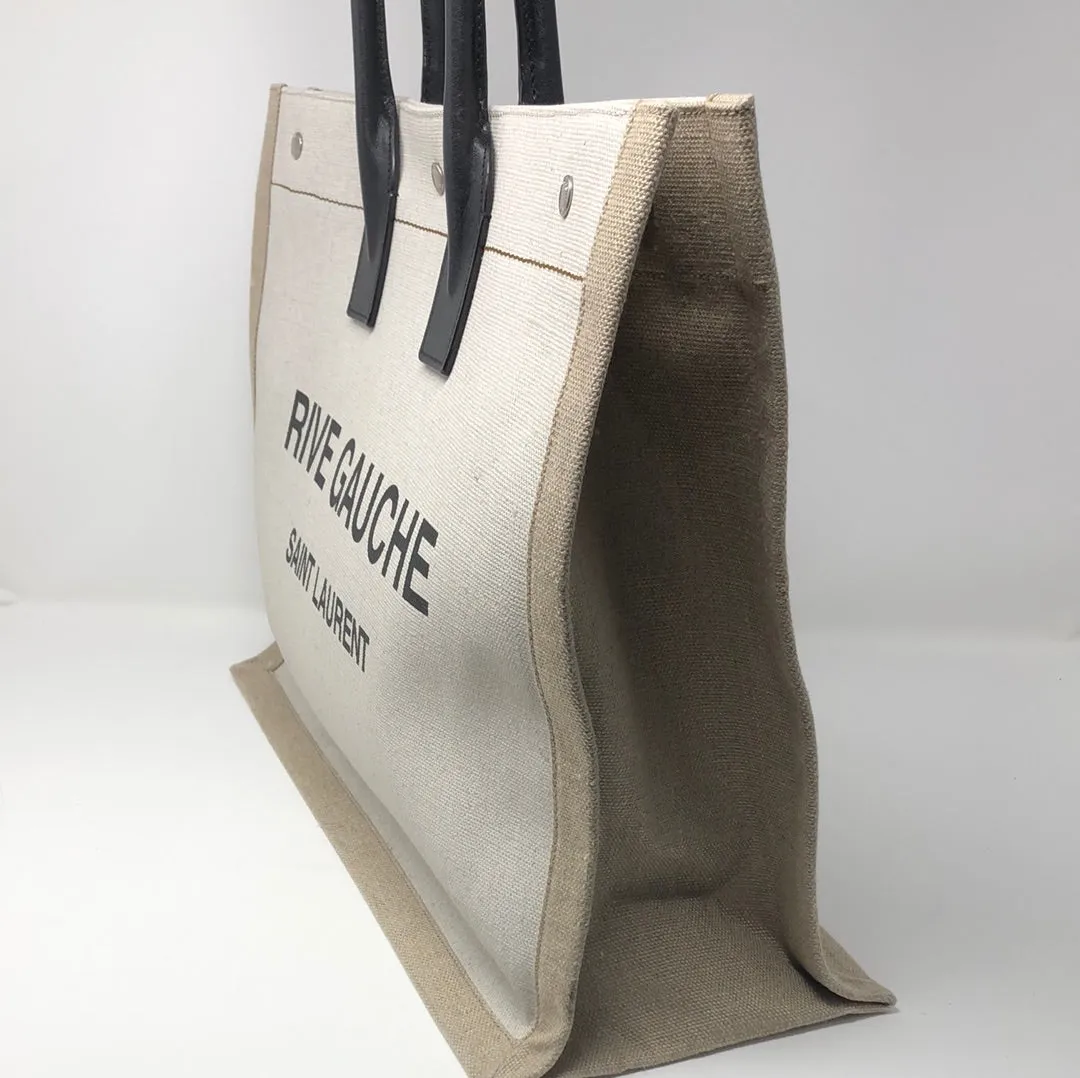 Saint Lauren Rive Gauche Linen & Leather Tote