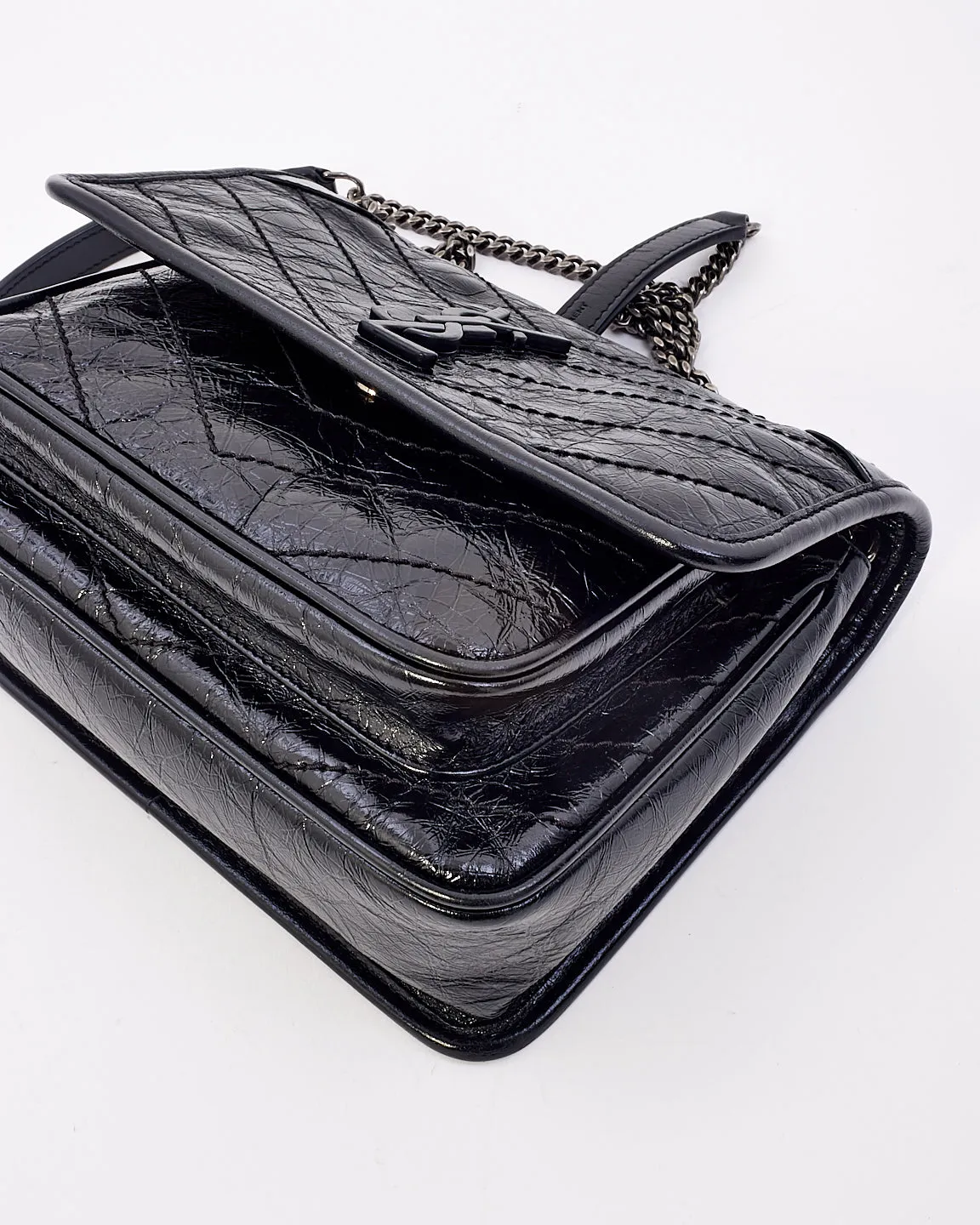 Saint Laurent Black Crinkled Vintage Leather Baby NikKi Chain Shoulder Bag