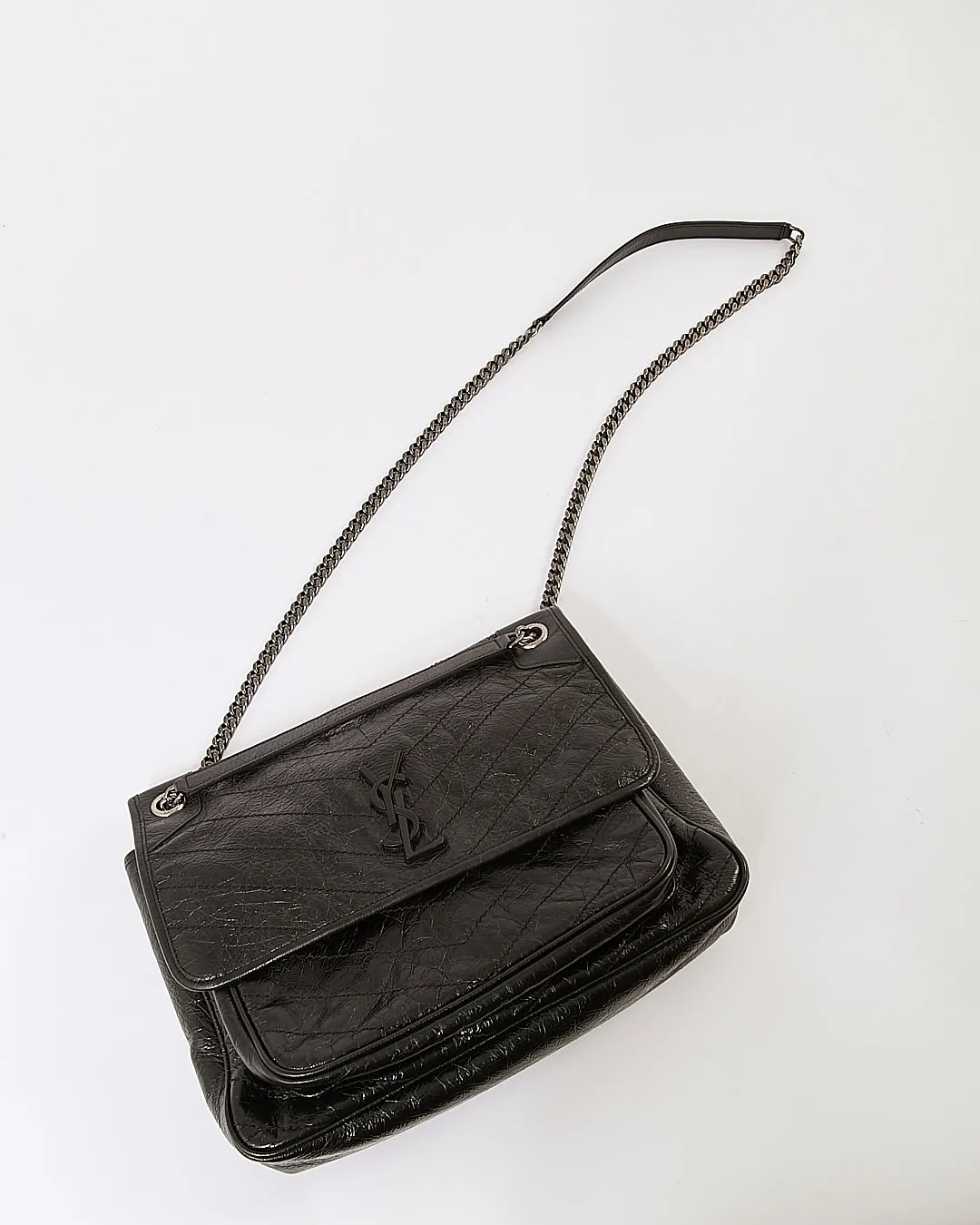 Saint Laurent Black Large Monogram Niki Matelassé Shoulder Bag