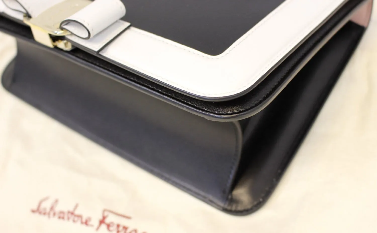 Salvatore Ferragamo Black/White Vara Flap Shoulder Crossbody Bag - Last Call