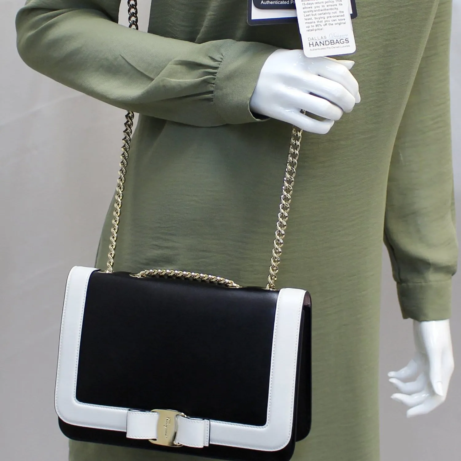Salvatore Ferragamo Black/White Vara Flap Shoulder Crossbody Bag - Last Call