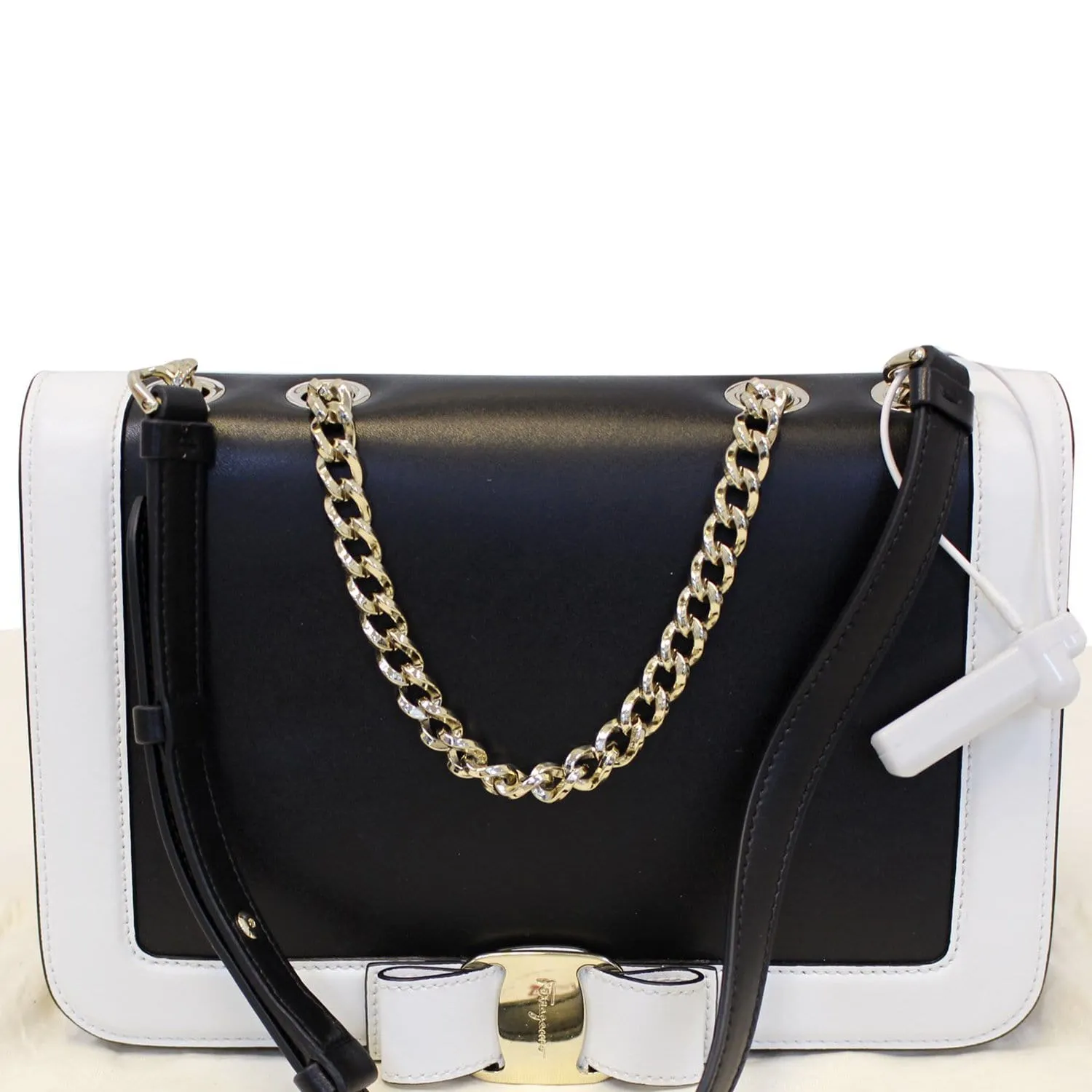 Salvatore Ferragamo Black/White Vara Flap Shoulder Crossbody Bag - Last Call