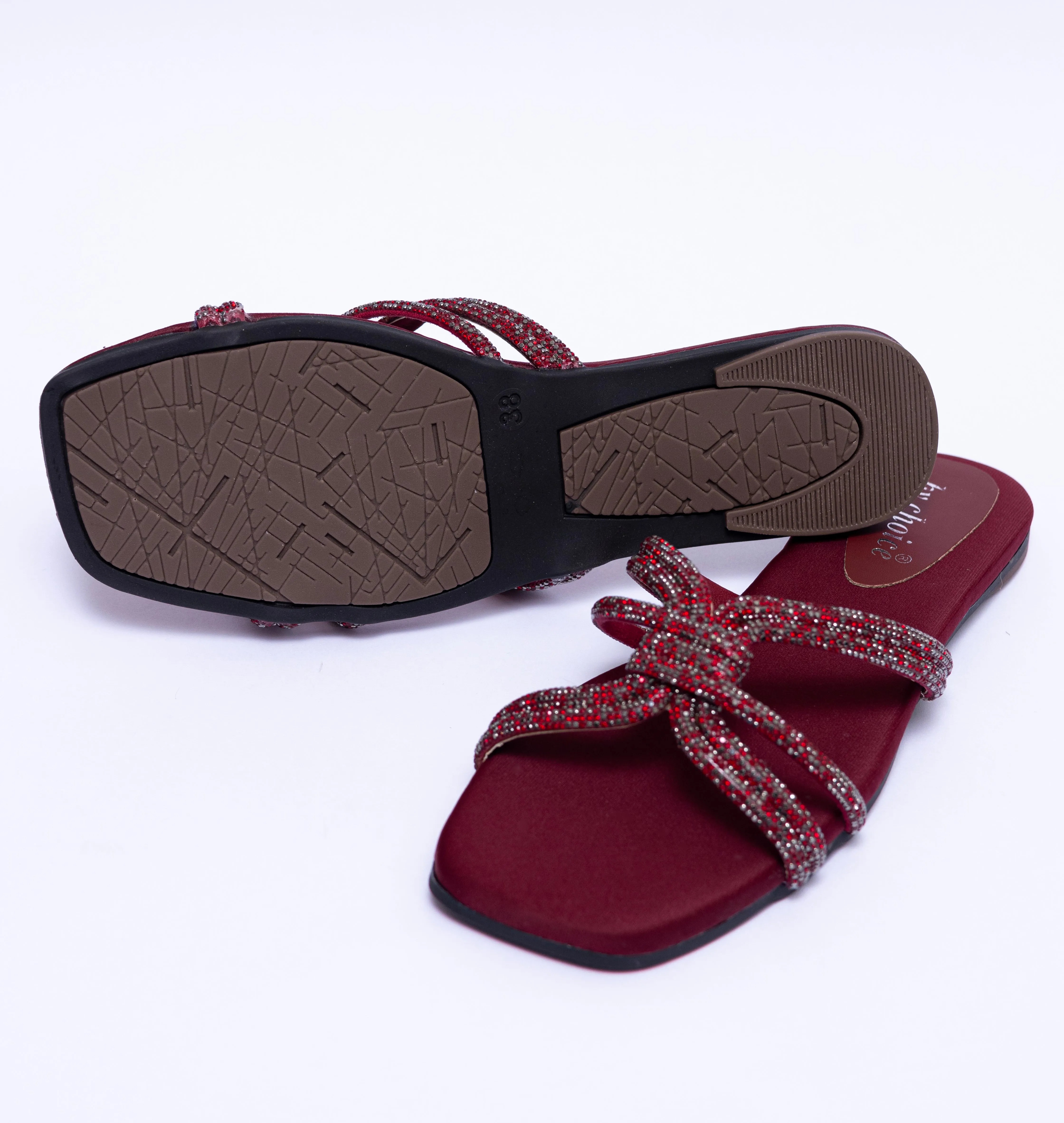 Shinestone Straps Fancy Maroon Women's Slipper