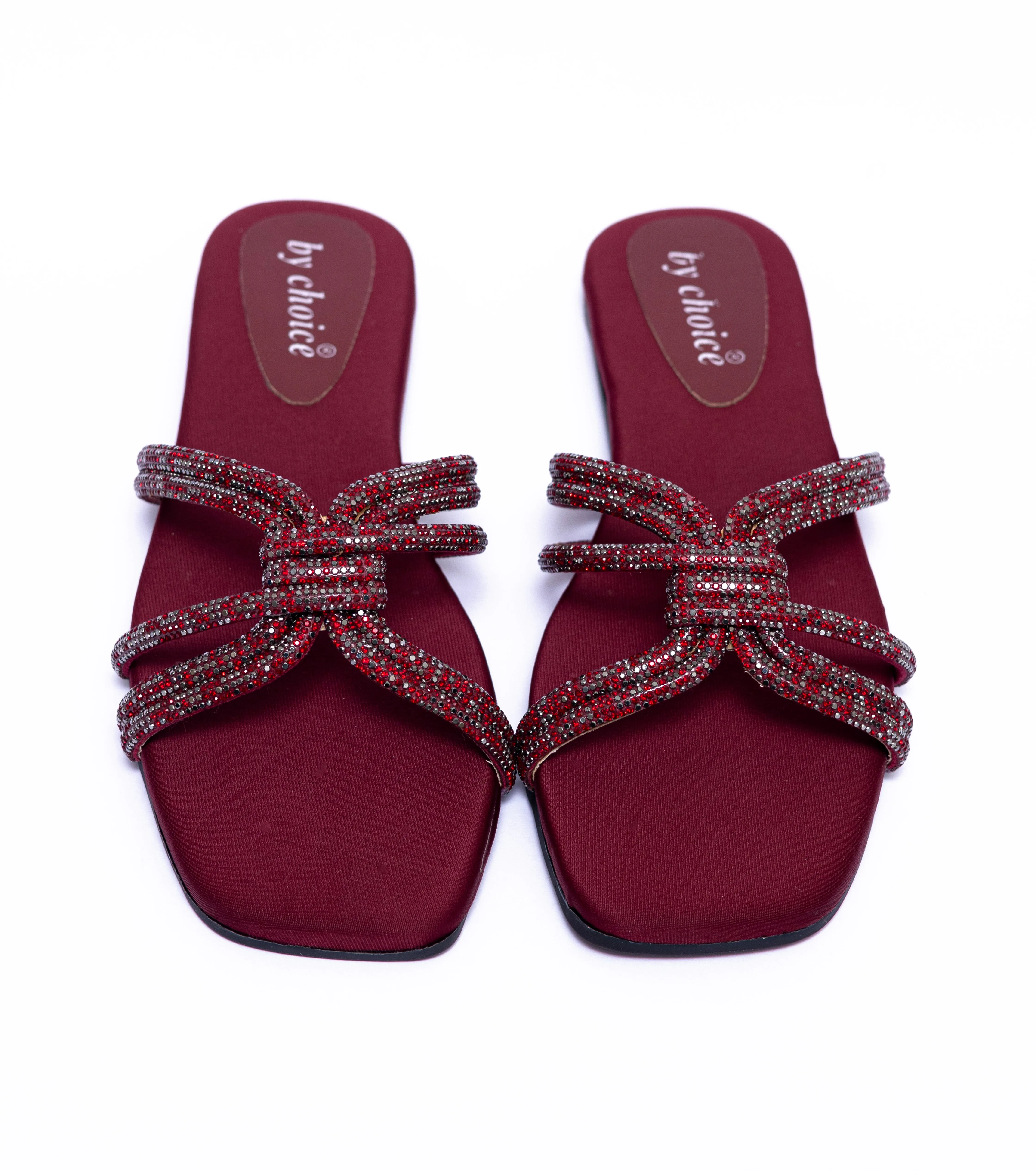 Shinestone Straps Fancy Maroon Women's Slipper