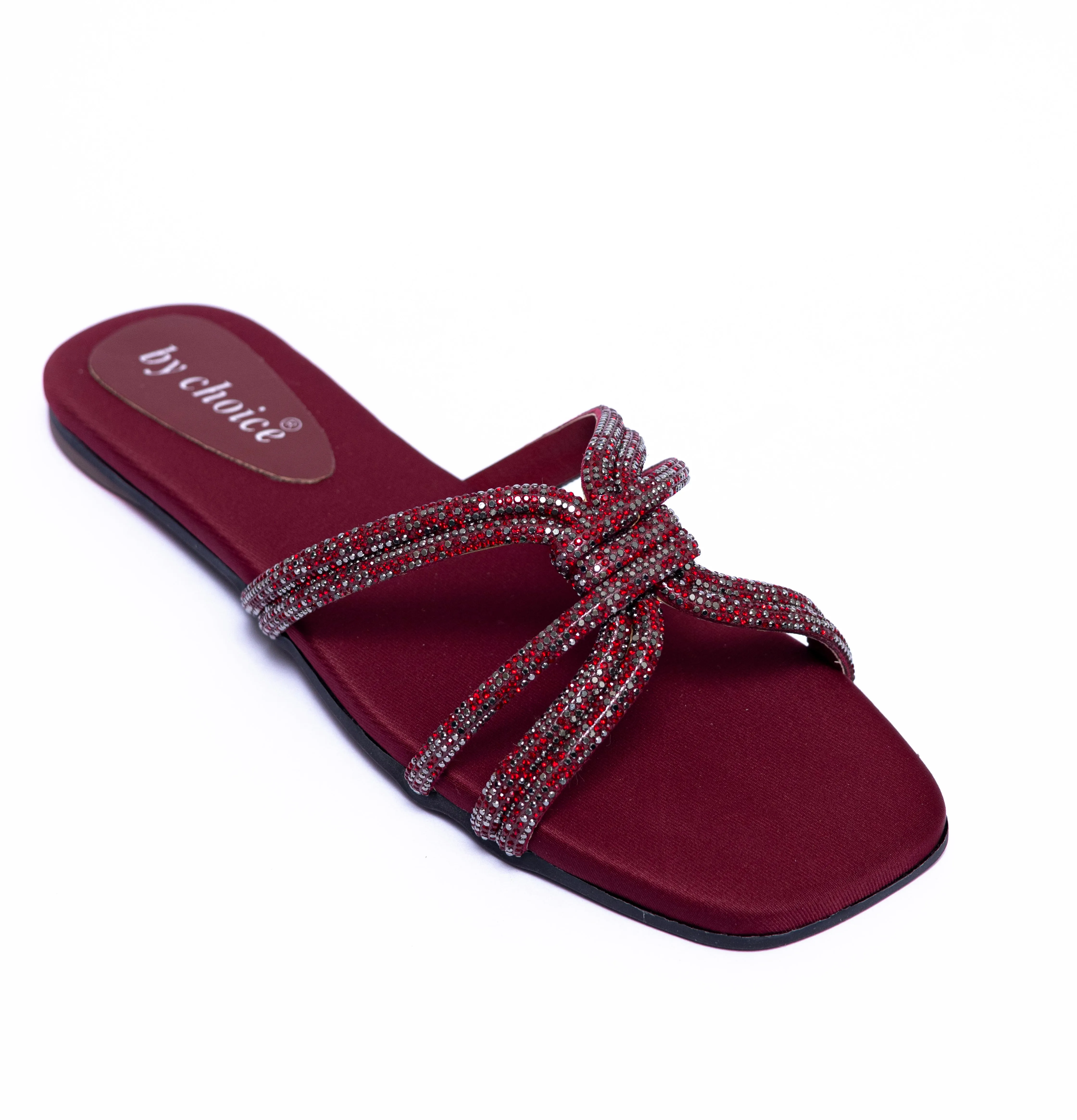 Shinestone Straps Fancy Maroon Women's Slipper