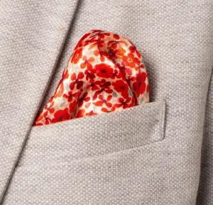 Silk Pocket Square Hand Painted Ditsy Red