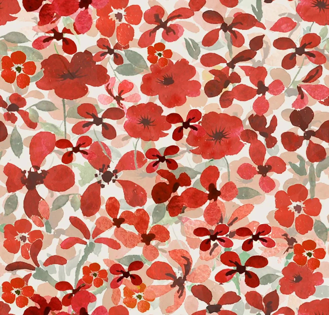Silk Pocket Square Hand Painted Ditsy Red