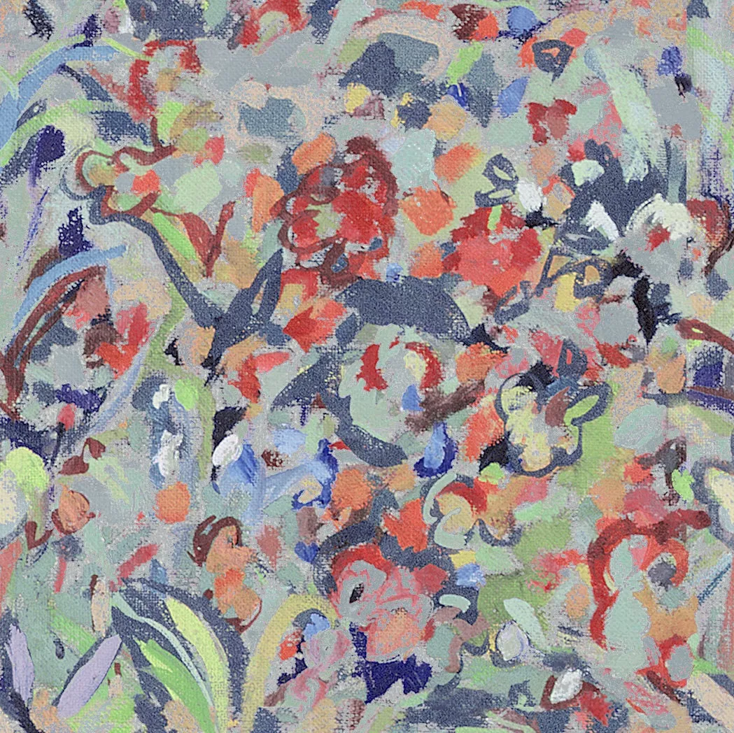 Silk Pocket Square Hand Painted Flower Field Blue