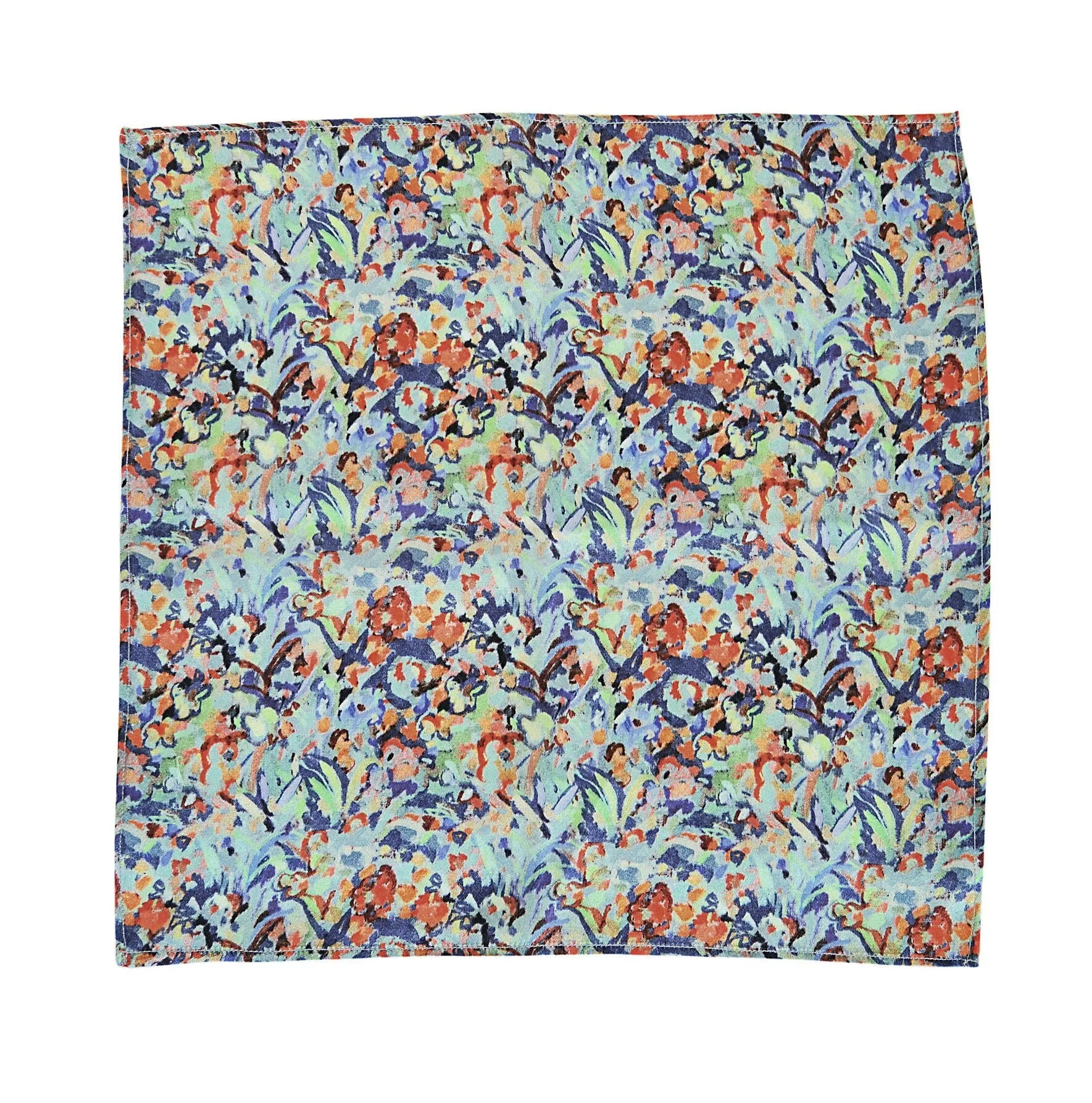 Silk Pocket Square Hand Painted Flower Field Blue
