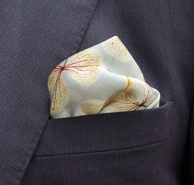Silk Pocket Square Hand Painted skeletal leaves