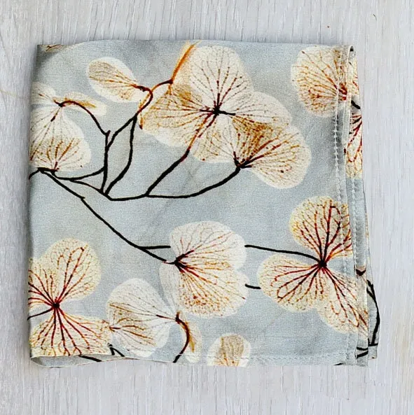 Silk Pocket Square Hand Painted skeletal leaves