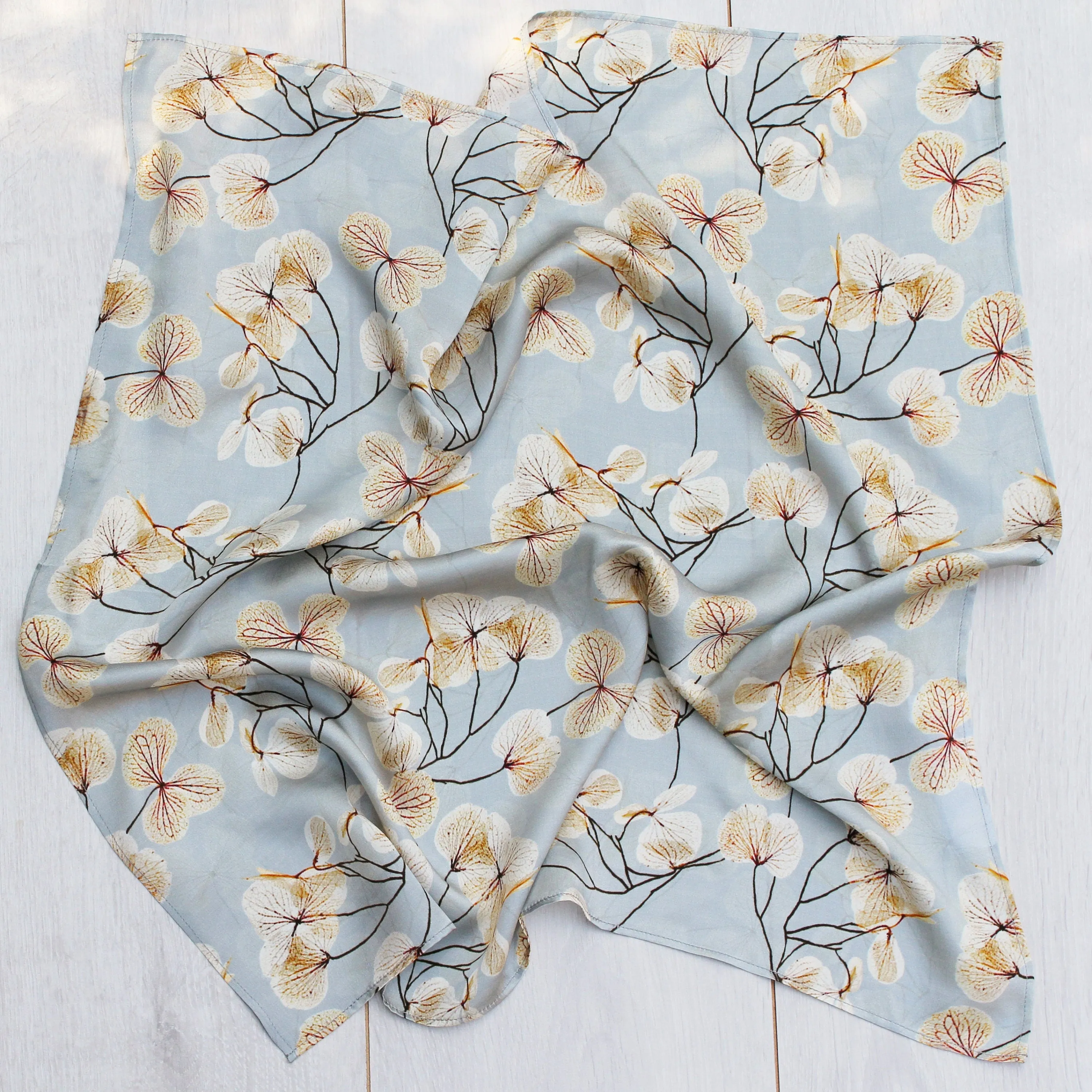 Silk Pocket Square Hand Painted skeletal leaves