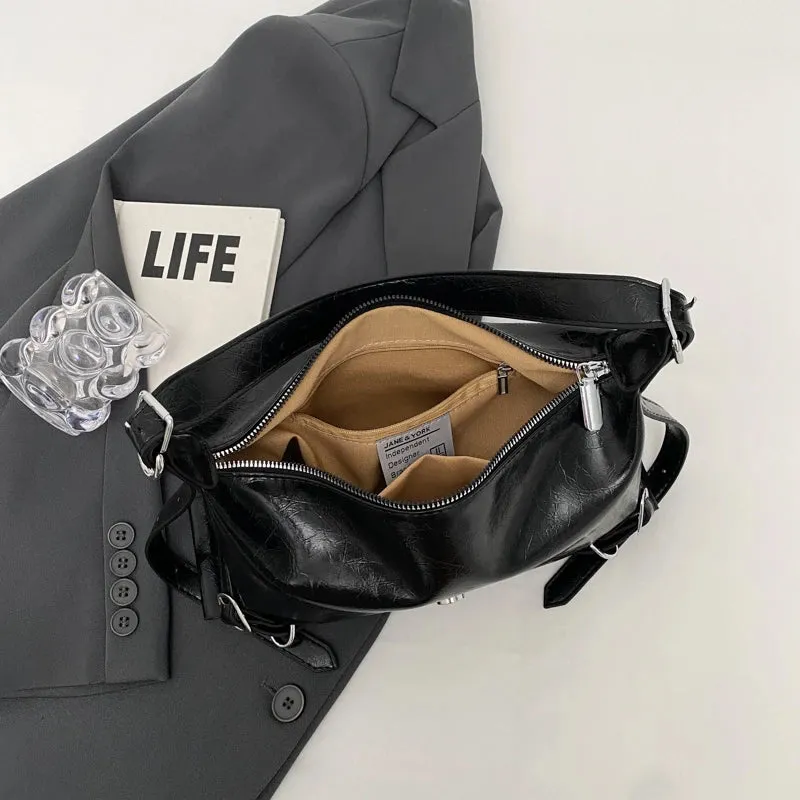 Silver Faux Leather Crossbody Bag Luxury Y2k New Fashion Underarm Shoulder Bag Quality Handbags