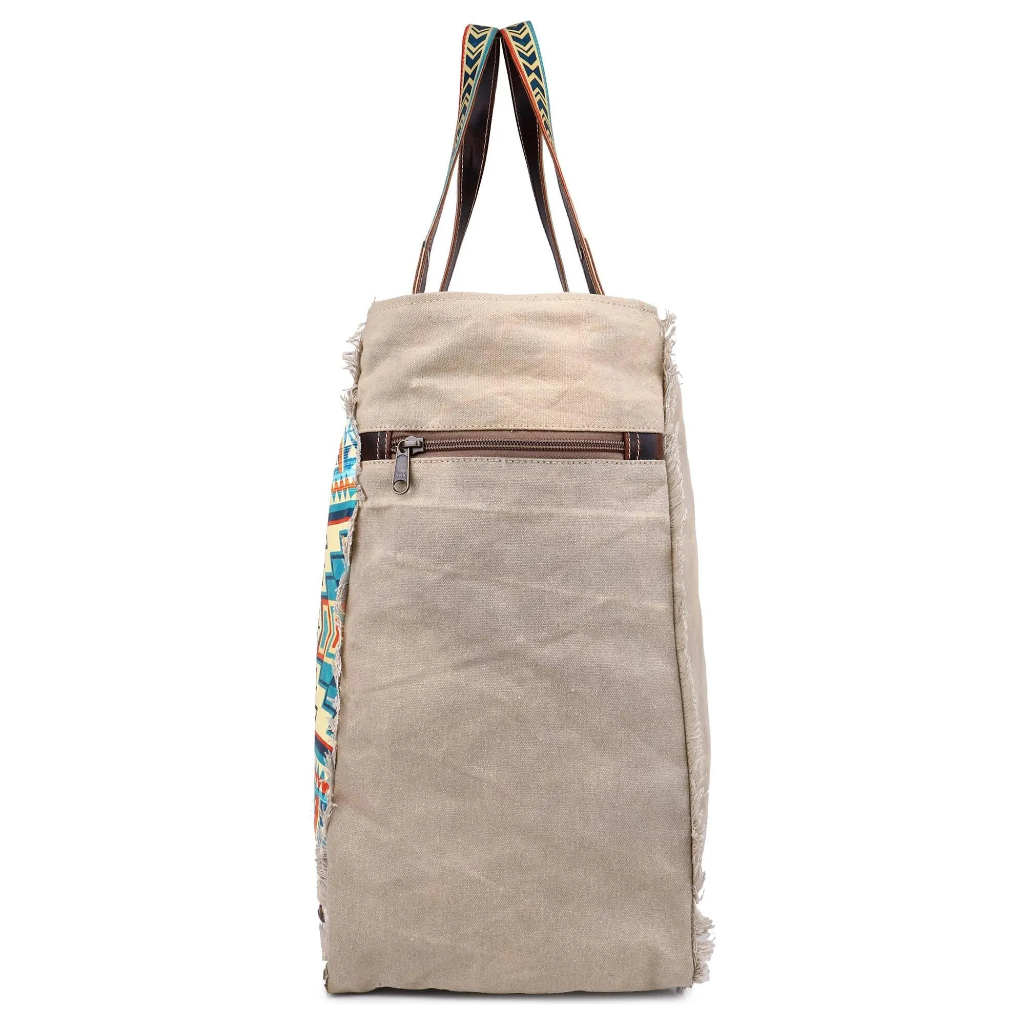 Sixtease Bags - Canvas Cowhide & Leather Women Weekender Bag - Dun/Moonstone