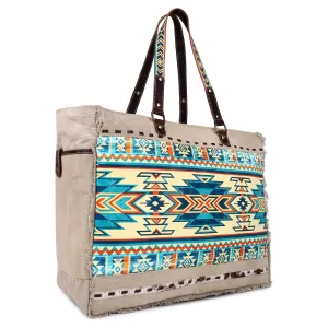 Sixtease Bags - Canvas Cowhide & Leather Women Weekender Bag - Dun/Moonstone