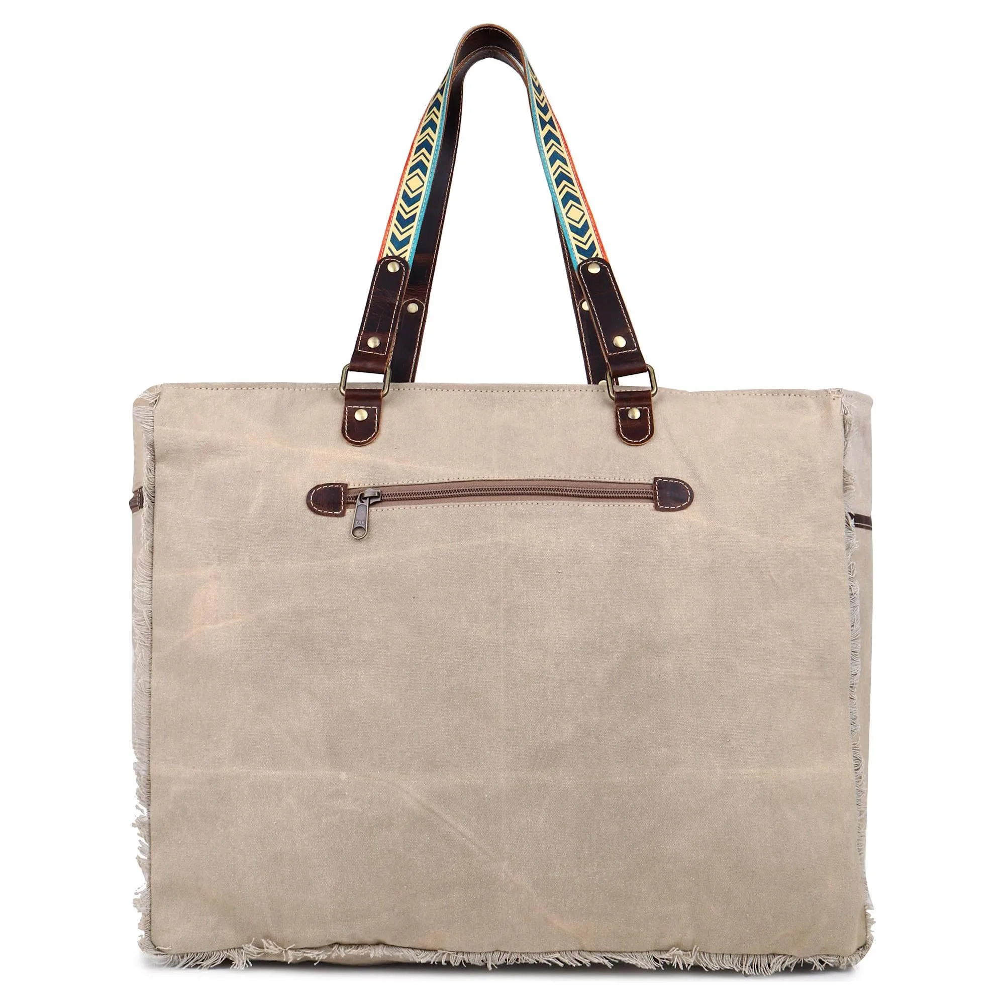 Sixtease Bags - Canvas Cowhide & Leather Women Weekender Bag - Dun/Moonstone