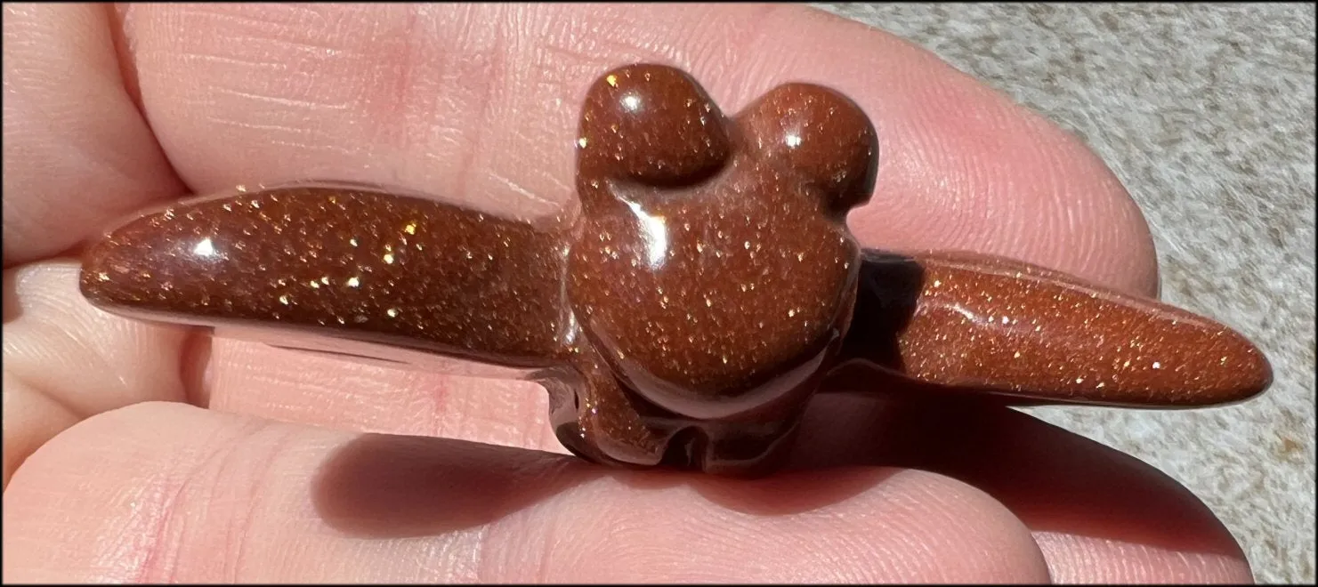 ~Sparkly!~ Carved Goldstone DRAGONFLY Totem