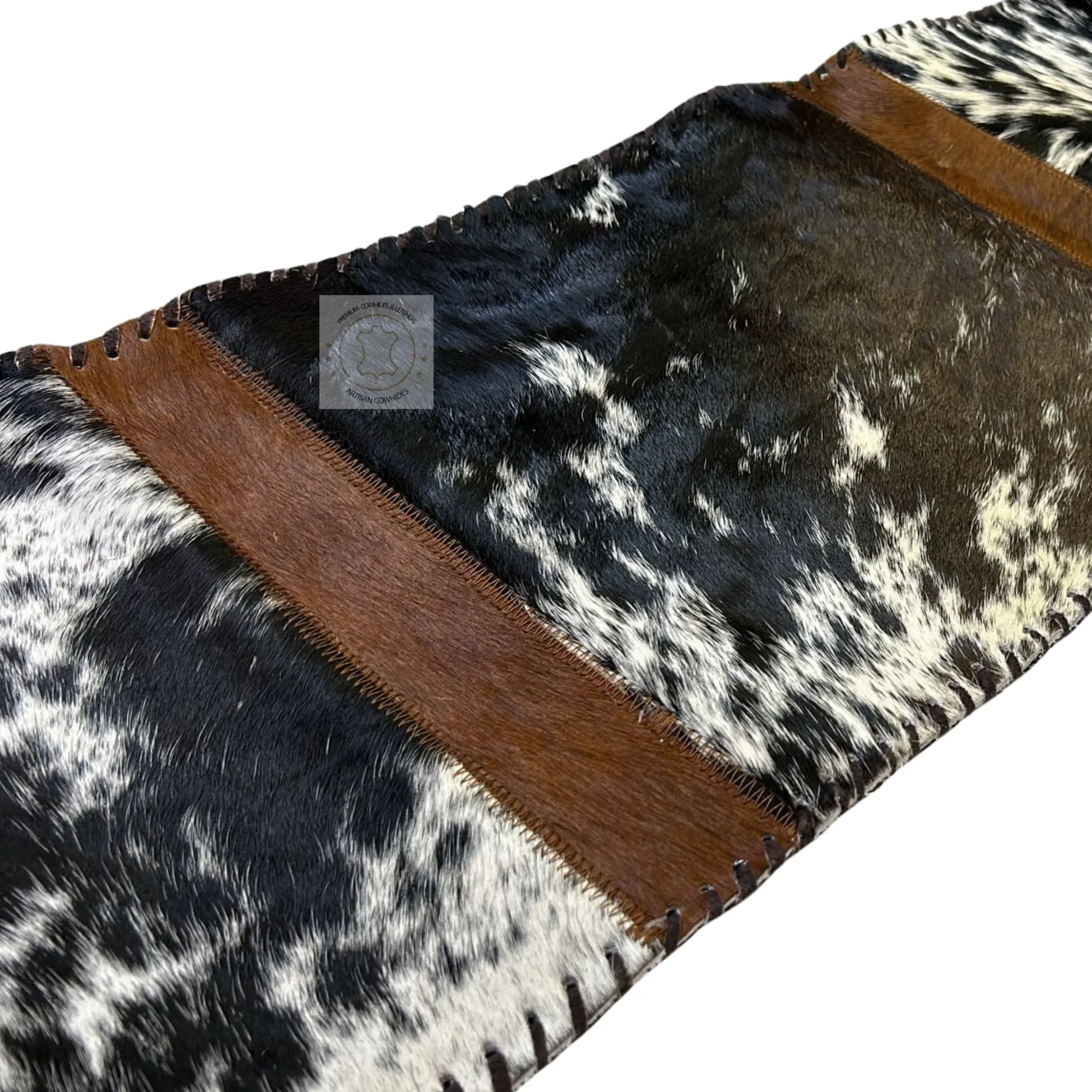 Speckled Black & White Cowhide Table Runner 8ft long - Table Decor Runner