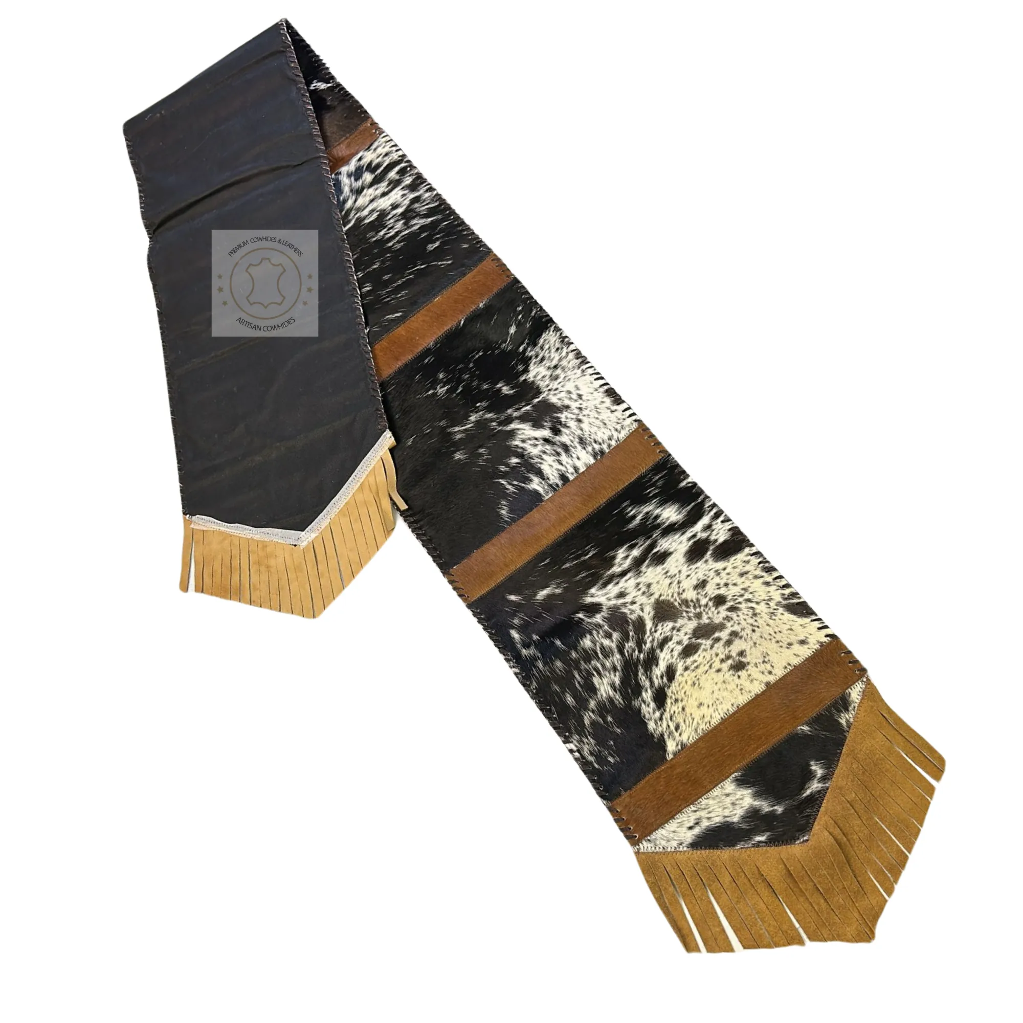 Speckled Black & White Cowhide Table Runner 8ft long - Table Decor Runner