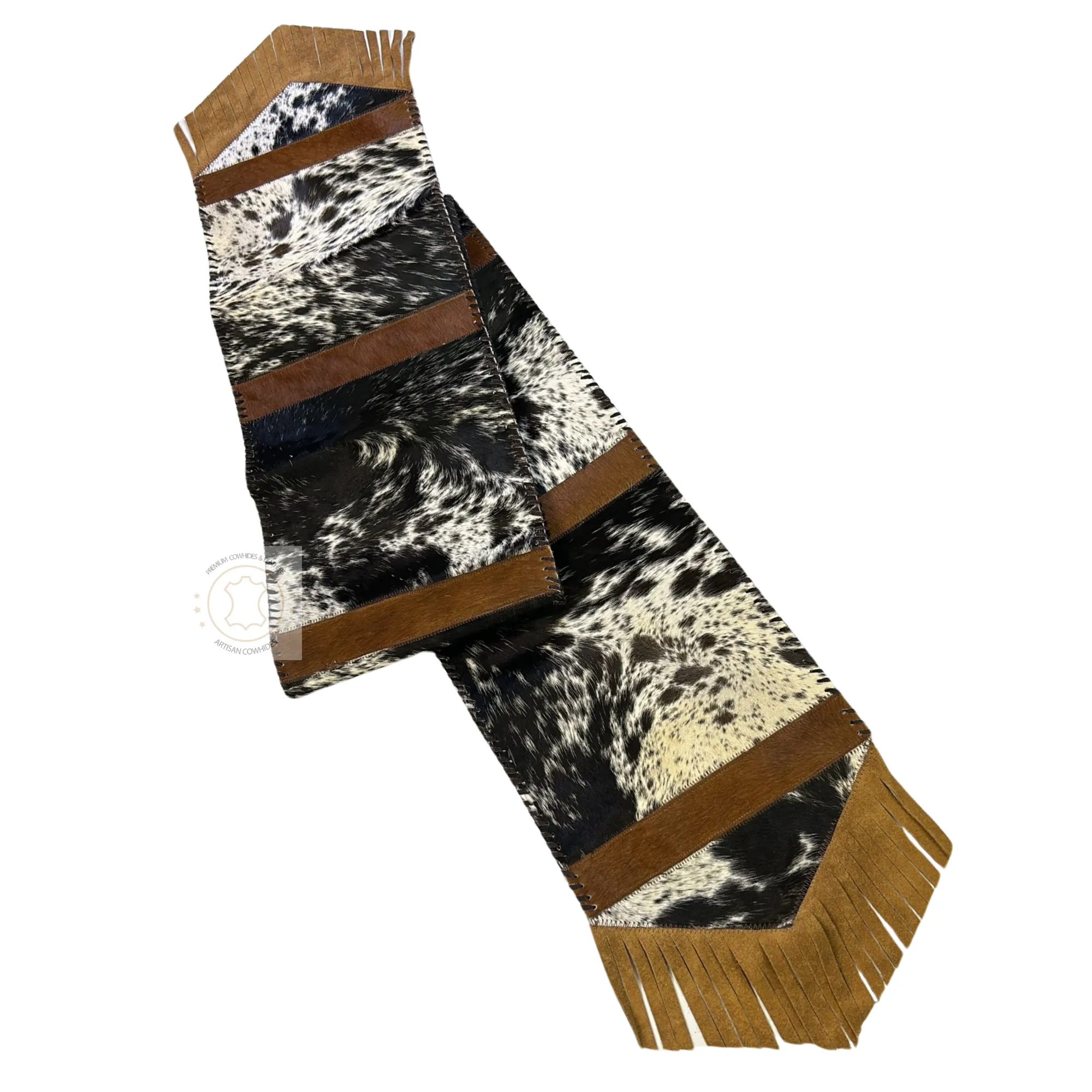 Speckled Black & White Cowhide Table Runner 8ft long - Table Decor Runner