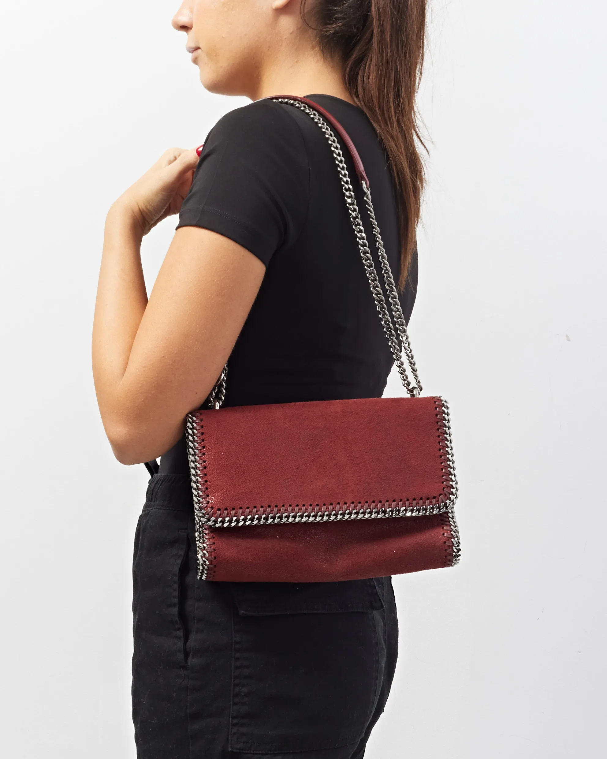 Stella McCartney Burgundy Suede Shaggy Deer Flap Chain Shoulder Bag