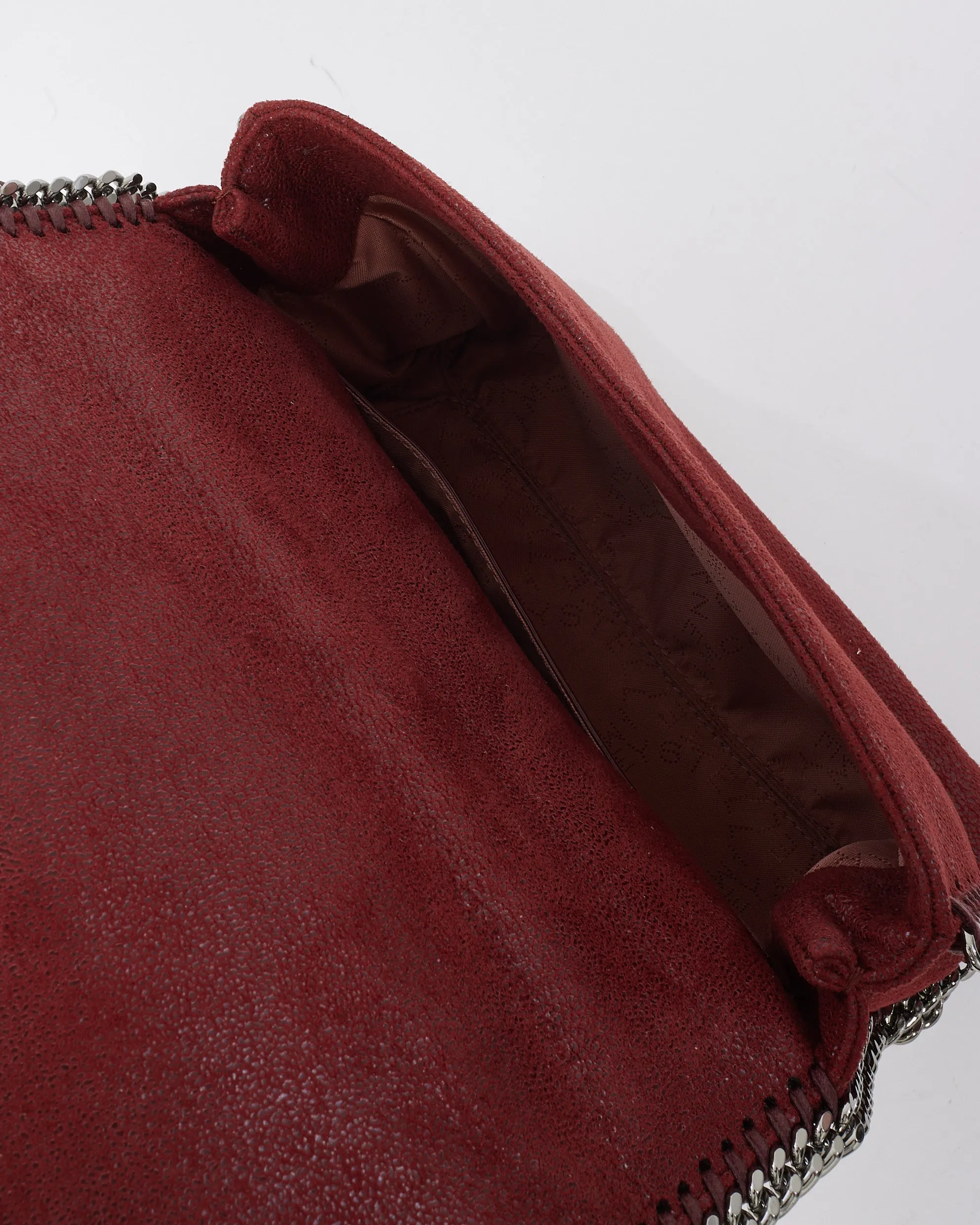 Stella McCartney Burgundy Suede Shaggy Deer Flap Chain Shoulder Bag