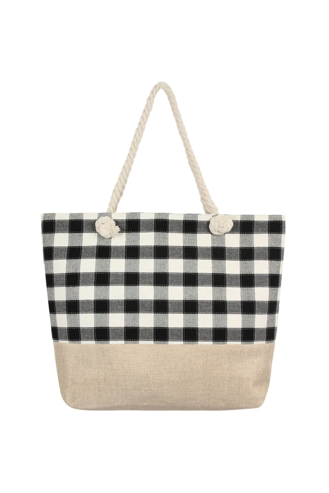 STITCHED PLAID PATTERN TOTE BAG